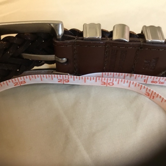 Braided Brown Leather Belt Silver Buckle 1” wide Small 34” - Picture 5 of 6